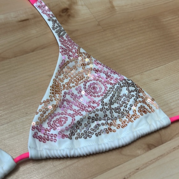 SM Victoria’s Secret sequin neon pink string bikini triangle halter two piece, - Picture 8 of 12
